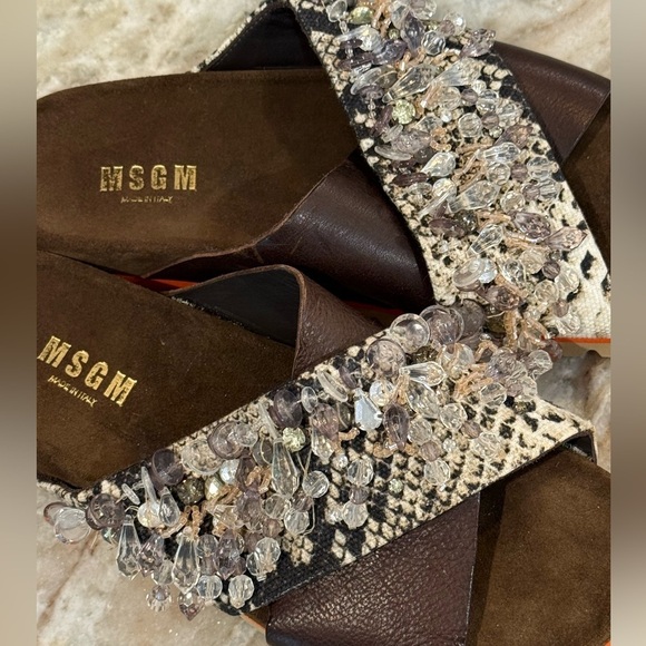 Women’s MSGM Jeweled brown leather chunky platform slide sandals- Size 37 - Picture 6 of 8
